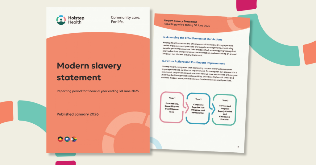 A graphic of the first page of our modern slavery statement and three year plan